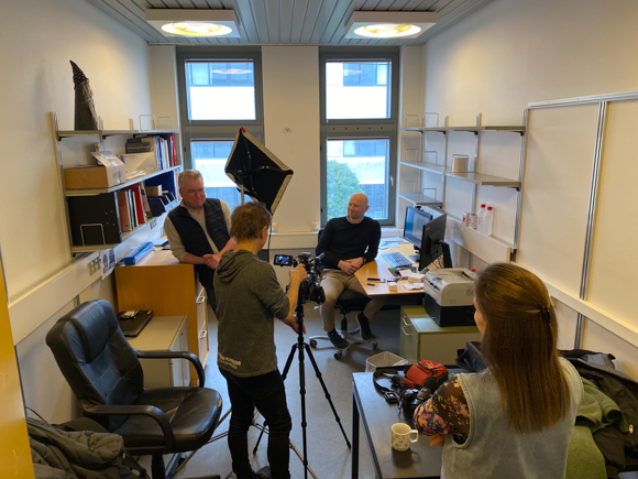 Two researchers from the TeleGraft project are filmed for a documentary